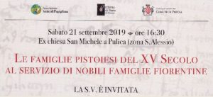 Le famiglie pistoiesi del XV secolo al servizio di nobili famiglie fiorentine @ Ex chiesa di San Michele a Pulica